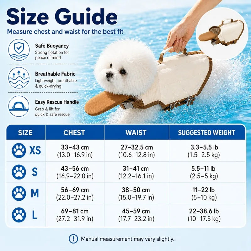 PetHaul Dog Life Jacket – Rescue Handle & Chin Float, Small-Medium