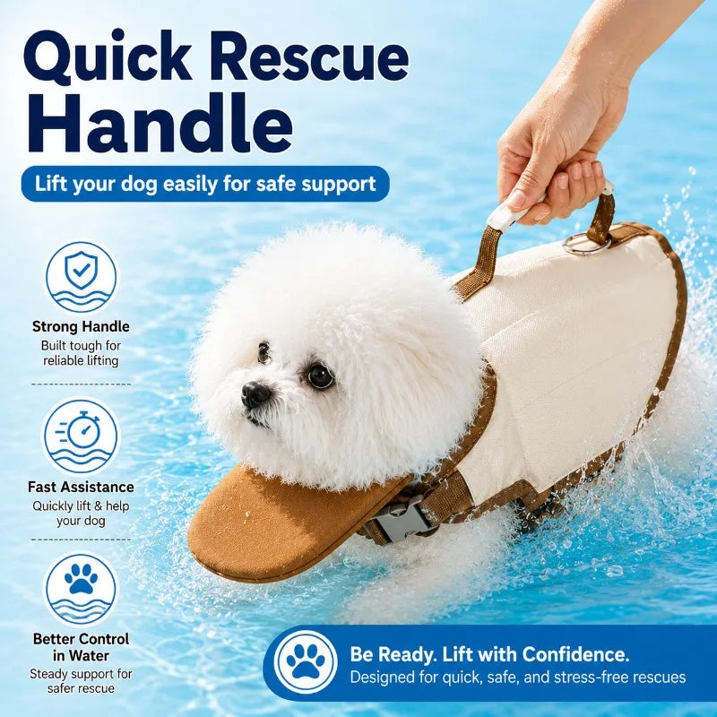 PetHaul Dog Life Jacket – Rescue Handle & Chin Float, Small-Medium
